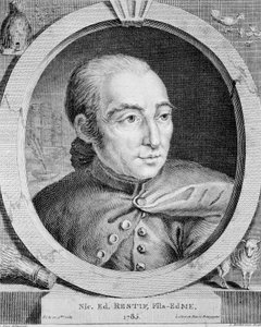 Portrét Nicolase Edme Restifa de La Bretonne (1734-1806) (také Retif de La Bretone) - od Bineta, rytina