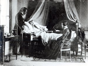 Návštěva lékaře u pacienta, cca 1840-50 (černobílá fotografie) od Louis Adolphe Humbert de Mollard