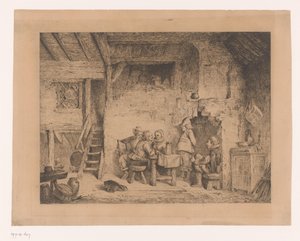 Společnost v oblečení ze šestnáctého století v hospodě Le recit au cabaret od Louis Antoine Carolus