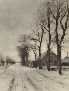 Winterlandschaft mit Bauernhof an einer Allee (Zimní krajina s farmou na avenue)