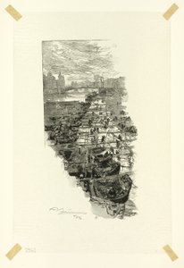 Trh s jablky, pohled z Pont Louis-Philippe, sedmá deska z knihy Le Long de la Seine et des Boulevards od Louis Auguste Lepère