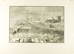 Zasněžená Paříž z věže Saint-Gervais