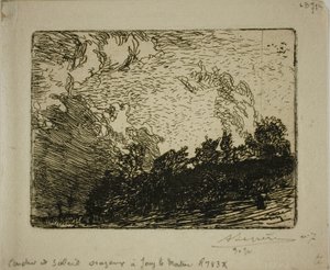 Bouřlivý západ slunce, Jouy-le-Moutier od Louis Auguste Lepère