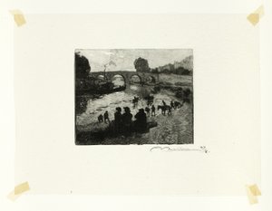 Jezírko s koňmi u Pont Marie, desátá deska z knihy Le Long de la Seine et des Boulevards od Louis Auguste Lepère