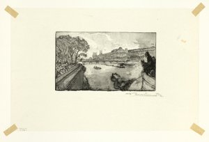 Louvre, pohled od Pont-Neuf, třináctá deska z knihy Le Long de la Seine et des Boulevards od Louis Auguste Lepère