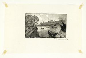 Louvre, pohled od Pont-Neuf, třináctá deska z knihy Le Long de la Seine et des Boulevards od Louis Auguste Lepère