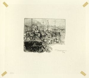 Přístav Villette, pátý talíř z knihy Le Long de la Seine et des Boulevards od Louis Auguste Lepère
