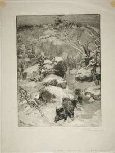 Zima: útes Cuvier-Châtillon od Louis Auguste Lepère