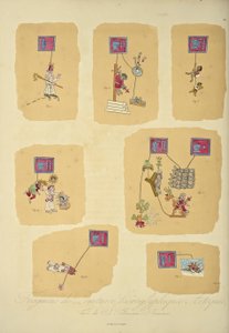 Fragmenty aztéckých hieroglyfických maleb z Codex Telleriano-Remensis, ilustrace z „Pohledy na Kordillery a památky domorodých národů Ameriky“ od Alexandra von Humboldta a Aime Bonpland