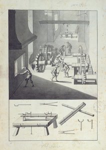 Výroba děl, kresba pro „Description des Arts et Métiers“, L. Simonneau, která inspirovala Diderota pro encyklopedii