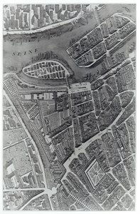 Plán Paříže, známý jako „Plan de Turgot“, vyryl Claude Lucas, 1734-39 (rytina) (černobílá fotografie) (detail)