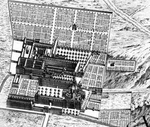 Nemocnice La Salpêtrière, detail z plánu Paříže, známý jako Plan de Turgot, vyrytý Claudem Lucasem, 1734-39 detail rytiny 233535