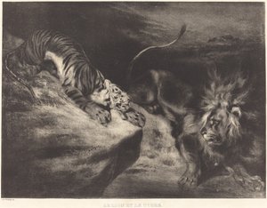 Lev a tygr od Louis Candide Boulanger after Eugène Delacroix