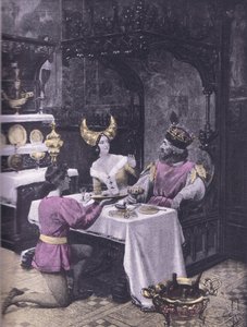 Večeře slepic, ilustrace z Dekameronu z Boccaccia vydané Navarrskou společností 30. léta (litho)