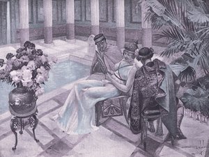 Titus a Gisippus, ilustrace z Dekameronu z Boccaccia vydané Navarrskou společností 30. léta (litho)