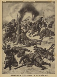 Francouzská koloniální pěchota bojující u Beausejour, první světová válka od Louis Charles (after) Bombled