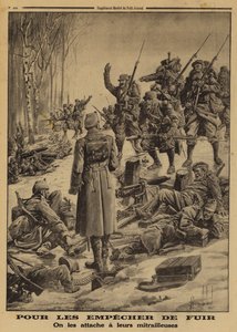 Francouzští vojáci zabírající německé pozice obsazené nepřátelskými vojáky zajištěnými jejich kulomety jejich důstojníky, aby jim zabránili v ústupu, první světová válka od Louis Charles (after) Bombled