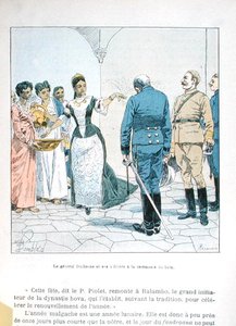 Generál Duchesne a jeho důstojníci na ceremonii koupele královny Ranavalony III. (1862-1917), z „La Guerre a Madagaskar“ od H. Galliho, konec 19. století (barevné litho) od Louis Charles Bombled