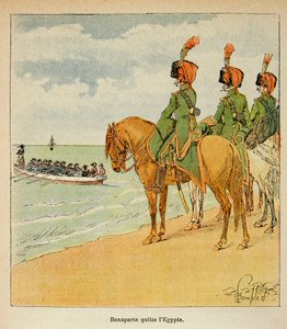 Ilustrace Bombled Louis (1862-1927) z knihy „Památník svaté Heleny“ od hraběte Emmanuela de Las Cases (1766-1842): Bonaparte opustil Egypt 23. srpna 1799, soukromá sbírka od Louis Charles Bombled