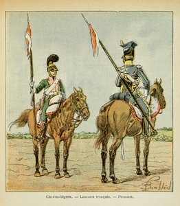 Ilustrace Bombleda Louise (1862-1927) z knihy "Památka svaté Heleny" od hraběte Emmanuela de Las Cases (1766-1842): Lehcí koně gardy: Francouzský a polský Lancier, soukromá sbírka od Louis Charles Bombled