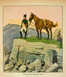 Ilustrace Bombled Louis (1862-1927) z knihy „Památník svaté Heleny“ od hraběte Emmanuela de Las Cases (1766-1842): Císař Napoleon uprostřed ruin, soukromá sbírka od Louis Charles Bombled