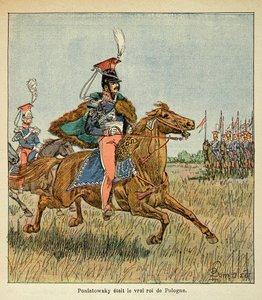 Ilustrace Bombled Louis (1862-1927) z knihy „Památník svaté Heleny“ od hraběte Emmanuela de Las Cases (1766-1842): Marechal Jozef Antoni Poniatowski (1763-1813) před svými vojáky, Soukromá sbírka od Louis Charles Bombled