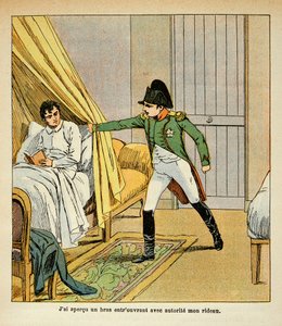 Ilustrace Bombled Louis (1862-1927) z knihy „Památník svaté Heleny“ od hraběte Emmanuela de Las Cases (1766-1842): Napoleon probouzí Las Cases v posteli u St. Helene, soukromá sbírka od Louis Charles Bombled