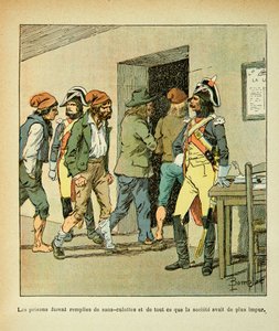 Ilustrace Bombled Louis (1862-1927) z knihy „Památník svaté Heleny“ od hraběte Emmanuela de Las Cases (1766-1842): Během francouzské revoluce byly věznice plné, soukromá sbírka od Louis Charles Bombled
