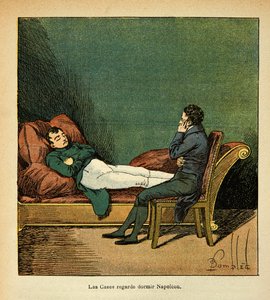 Ilustrace Bombled Louis (1862-1927) z knihy „Památník svaté Heleny“ od hraběte Emmanuela de Las Cases (1766-1842): Las Cases se dívá na Napoleona spícího, soukromá sbírka od Louis Charles Bombled