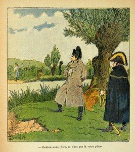 Ilustrace Bombled Louis (1862-1927) z knihy „Památník sv. Heleny“ od hraběte Emmanuela de Las Cases (1766-1842): Na ostrově Laubo během bitvy u Esling riskoval Napoleon, rakouský důstojník vyzývá císaře „“ Withdr od Louis Charles Bombled