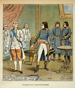 Ilustrace Bombled Louis (1862-1927) z knihy „Památník sv. Heleny“ od hraběte Emmanuela de Las Cases (1766-1842): Rozhovor mezi Bonapartem a hrabětem Louisem Cobenzlem, rakouským kancléřem během obchodu Campo Formio, Soukromá sbírka od Louis Charles Bombled
