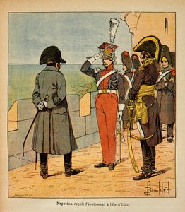 Ilustrace Bombled Louis (1862-1927) z knihy „Památník sv. Heleny“ od hraběte Emmanuela de Las Cases (1766-1842): Císař Napoleon přijímá Marechala Poniatowského na ostrově Elba, soukromá sbírka od Louis Charles Bombled