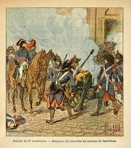 Ilustrace Bombled Louis (1862-1927) z knihy „The memorial se Sainte Helene“ od hraběte Emmanuela de Las Cases (1766-1842): Den 13. pátku, Bonaparte nechá části Saint Roch střílet z děla, Soukromá sbírka od Louis Charles Bombled