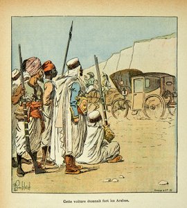 Ilustrace Bombardovaného Louise (1862-1927) z knihy „Památník svaté Heleny“ od hraběte Emmanuela de Las Cases (1766-1842): Expedice do Egypta. Egypťané překvapeni francouzskými posádkami, Soukromá sbírka od Louis Charles Bombled