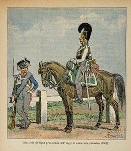 Ilustrace Bombardovaného Louise (1862-1927) z knihy „Památník svaté Heleny“ od hraběte Emmanuela de Las Cases (1766-1842): Pěchota pruské linie (42, eme regiment) a pruské bitevní lodě od Louis Charles Bombled