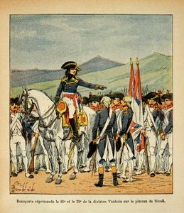 Ilustrace Bombardovaného Louise (1862-1927) z knihy „Památník svaté Heleny“ od hraběte Emmanuela de Las Cases (1766-1842): Bonaparte napomíná 85. a 39. pluk Vaubois na náhorní plošině Rivoli, soukromá sbírka od Louis Charles Bombled