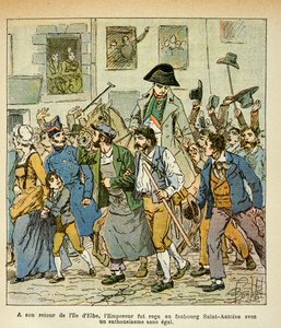 Ilustrace Bombardovaného Ludvíka (1862-1927) z knihy „Památník svaté Heleny“ od hraběte Emmanuela de Las Cases (1766-1842): Po návratu z Elby byl císař přijat ve faubourg Saint Antoine s nebývalým nadšením, Konkrétní Collec od Louis Charles Bombled