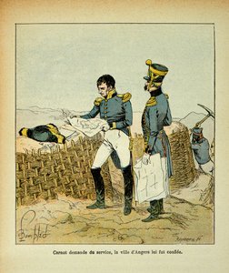 Ilustrace Bombardovaného Louise (1862-1927) z díla „Památník svaté Heleny“ od hraběte Emmanuela de Las Cases (1766-1842): Lazare Carnot (1753-1823) zadal službu, bylo mu svěřeno město Angers , Částečný odběr od Louis Charles Bombled