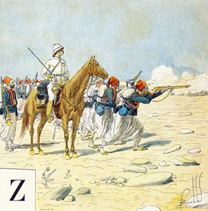 Písmeno Z: Zouaves, "Je serai soldat" (Budu voják) - Vojenská abeceda od Louis Charles Bombled