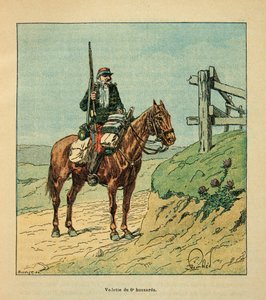 Armee of the Loire od Eugena Sergenta, známého jako Grenest, ilustrovaný Louisem Bombledem (1862-1927) (francouzsko-německá válka; kampaň 1870-1871): Hvězda 6. husarů, zapojená během bitvy u Toury v říjnu 1870 , Soukromá sbírka od Louis Charles Bombled