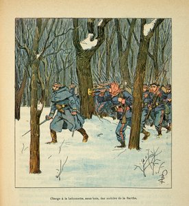Armee of the Loire od Eugena Sergenta, známého jako Grenest, ilustrované Louisem Bombledem (1862-1927) (francouzsko-německá válka; kampaň 1870-1871): Bitva u Le Mans v lednu 1871, načítání mobilních telefonů Sarthe , Soukromá sbírka od Louis Charles Bombled