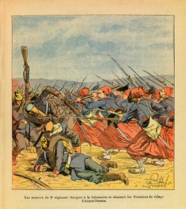 The Eastern Armee of Eugene Sergeant, dit Grenest, ilustroval Louis Bombled (1862-1927) (francouzsko-německá válka; tažení v letech 1870-1871): Zouavové 3. pluku útočí na baionetu a vyhánějí Prusy z vesnice Auxon-Dessus během války s Německem. od Louis Charles Bombled