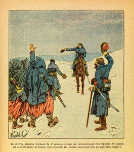 Východní Armee seržanta Eugena, známá jako Grenest, ilustrovaná Louisem Bombledem (1862-1927) (francouzsko-německá válka; kampaň 1870-1871): Velitel barberetských praporů 4. Zouaves, odvelený, aby velel pluku mobil, který chtěl od Louis Charles Bombled