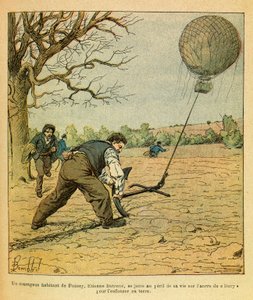 Východní Armee seržanta Eugena, známá jako Grenest, ilustrovaná Louisem Bombledem (1862-1927) (francouzsko-německá válka; tažení 1870 -1871): Bitva nocí Saint Georges; rolníci se snaží držet pozorovací balón, Soukromá sbírka od Louis Charles Bombled