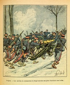 Východní Armee seržanta Eugena, známá jako Grenest, ilustrovaná Louisem Bombledem (1862-1927) (francouzsko-německá válka; kampaň 1870-1871): prosinec 1870, během bitvy u Longeau, motivy velitele Regelu zachráněny dělo pod nepřátelskou jedlí od Louis Charles Bombled