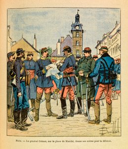 Východní armáda Eugena Sergeanta, známá jako Grenest, ilustrovaná Louisem Bombledem (1862-1927) (francouzsko-německá válka; tažení v letech 1870-1871): Bitva u Nuits Saint Georges; generál Cremer na náměstí Marche vydává rozkazy k obraně, prosinec 1870, Pr od Louis Charles Bombled