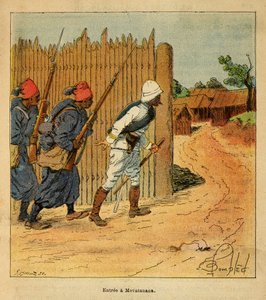 Válka na Madagaskaru - neoficiální historie francouzských expedic 1885-1895 od Henri Galli dit Galllichet (1854-1922), ilustrované Louisem Bombledem (1862-1927): Francouzské jednotky vstoupily do vesnice Mevatanana v roce 1895, Soukromá sbírka od Louis Charles Bombled