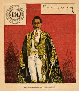 Válka na Madagaskaru-neoficiální historie francouzských expedic 1885-1895 od Henri Galli dit Galllichet (1854-1922), ilustrovaný Louis Bombled (1862-1927): Portrét předsedy vlády Rainilaiarivony (1828-1896), soukromá sbírka od Louis Charles Bombled