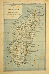 Válka na Madagaskaru - neoficiální historie francouzských expedic 1885-1895 od Henri Galli dit Galllichet (1854-1922), ilustrované Louisem Bombledem (1862-1927): Mapa Madagaskaru, soukromá sbírka od Louis Charles Bombled