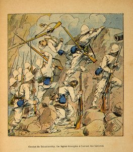 Válka na Madagaskaru - neoficiální historie francouzských expedic 1885-1895 od Henri Galli dit Galllichet (1854-1922), ilustrovaná Louisem Bombledem (1862-1927): Bitva o Tsinainondry, cizinecká legie při útoku na baterie Hovas v roce 1895, Pr od Louis Charles Bombled